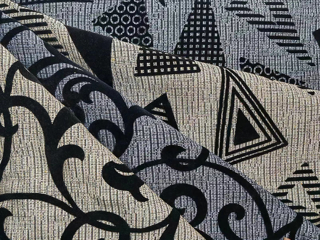 Tissu en coton tissé avec flocage noir pour textile de canapé 